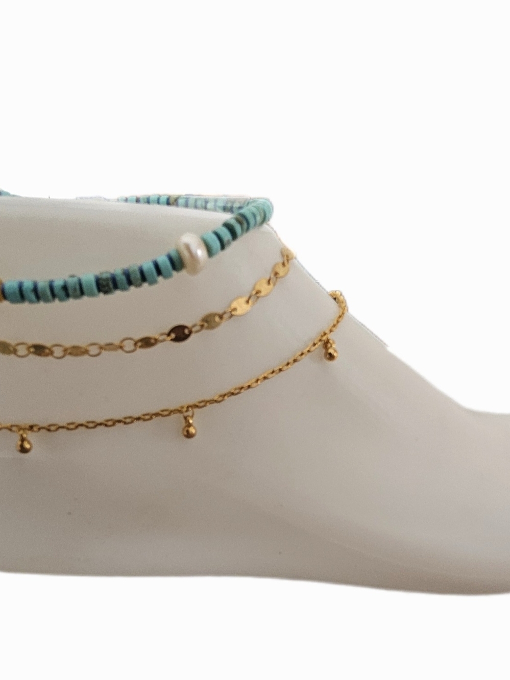 Anthropologie Turquoise Beaded and Gold Anklet Trio. New!